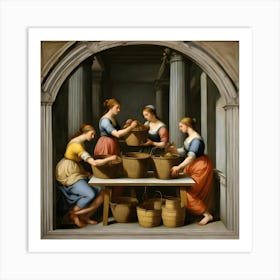 Four Women With Baskets Art Print