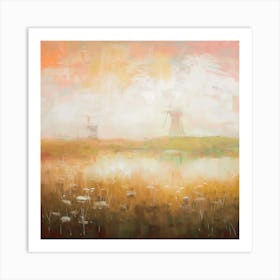 A warm landscape with a windmill 2 Art Print