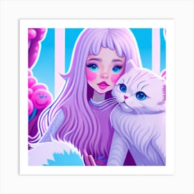 Girl With A Cat Art Print