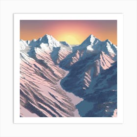 Snowy Mountains, Illustrate A Close Up Of A Blooming Flower With Intricate Art Print