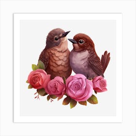 Birds With Roses 1 Art Print