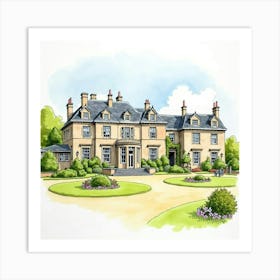 Watercolor Illustration Of The Kinross House In Scotland, Featuring Its Elegant Design And Beautiful Gardens Art Print