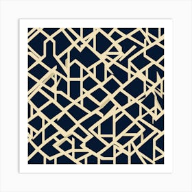 Mid Century pattern, Simple Shapes Of Geometry Design, Flat Art, Deep Navy Blue, 201 Art Print