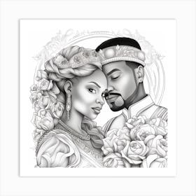 King And Queen Wedding Coloring Page Art Print