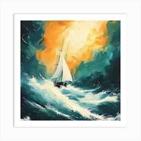 Sailboat In The Storm Art Print