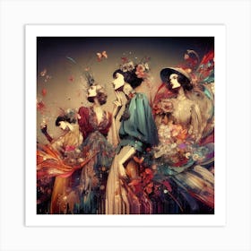 Four Women In Dresses Art Print