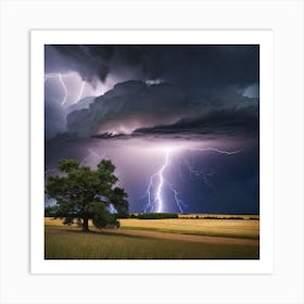 Lightning Storm Over A Field Art Print