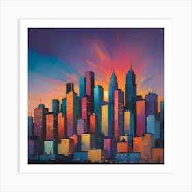 Cityscape At Sunset Paintings Art Print Art Print