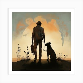 Boho Art Man and dog silhouettes Art Print