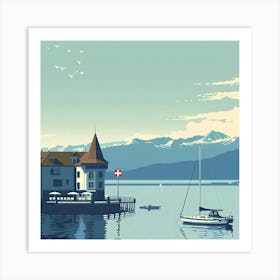 A Lake Geneva In Switzerland Minimal 1 Art Print