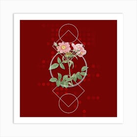 Vintage Lady Monson Rose Bloom Botanical with Geometric Line Motif and Dot Pattern n.0111 Art Print