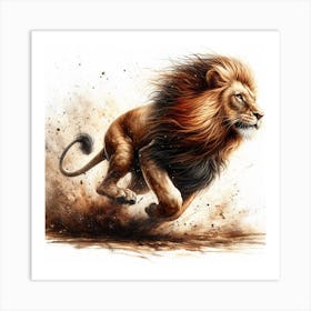 Lion In Motion, Lion Watercolour Art Print 1 Art Print