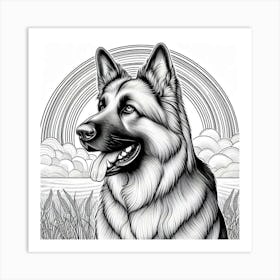 Line Art german shepherd dog Art Print