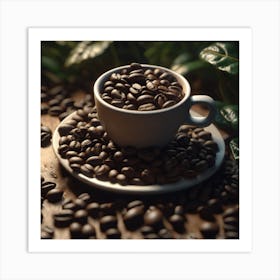 Coffee Beans On A Wooden Table 1 Art Print