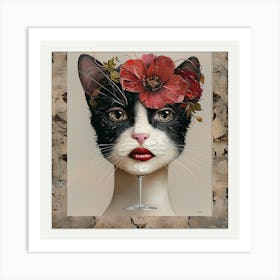 Cat With Flowers 2 Art Print