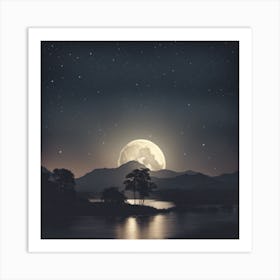 Full Moon Over Lake Art Print