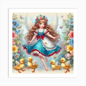 Little Girl With Ducks Art Print