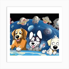 Dogs Cartoon In Space T Hphihj Upscaled Art Print