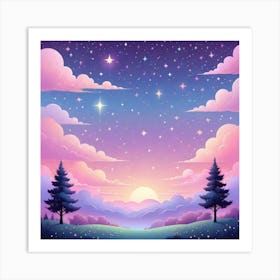 Sky With Twinkling Stars In Pastel Colors Square Composition 242 Art Print