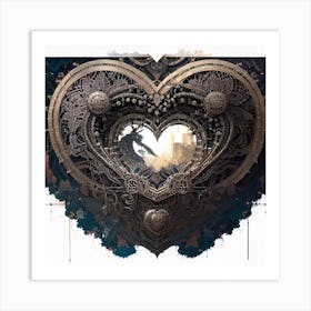 Metalic heart Ai Art Print