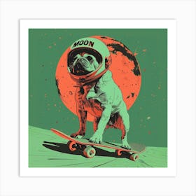 Dog rinding Skateboard in space, screen printing art print Art Print