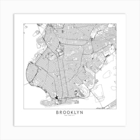 Brooklyn White Map Square Art Print