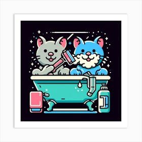 Cat In The Bath Art Print