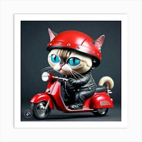 Cat Riding Red Scooter 4 Art Print