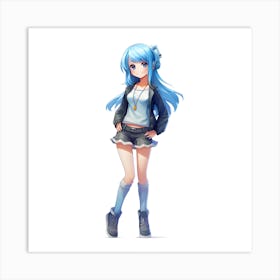 Anime Girl With Blue Hair Art Print