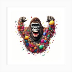 Gorilla With Balloons 1 Art Print