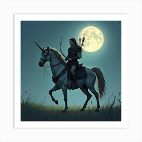 A Fierce Centaur Warrior With A Bow, Standing In A Moonlit Field 1 Art Print