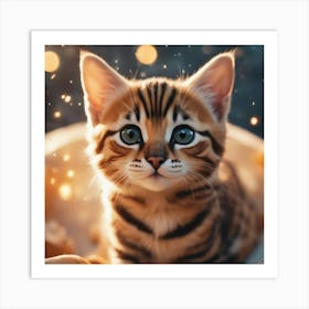 A Cute Bengal Kitty Pixar Style Watercolor Illustration Style 8k Png 2 Art Print