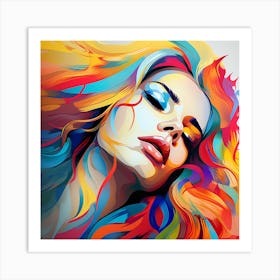 Colorful Girl With Colorful Hair Art Print