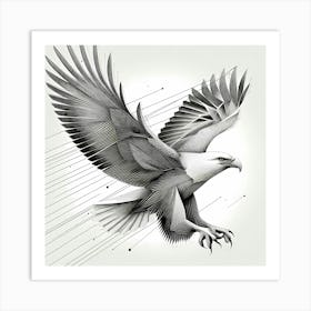 Eagle Landing Pencil Drawing - Wild Bird Artwork 166 Art Print