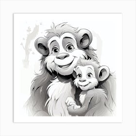 Monkey And A Baby Art Print