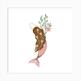 Brown haired cute mermaid Art Print