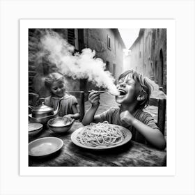 Children Eating Spaghetti Art Print