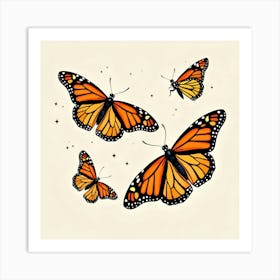 Three flying Colorful monarch butterflies Art Print