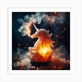 A Unicorn Salt Lamp With Flames And Smoke Swirling 3 Art Print