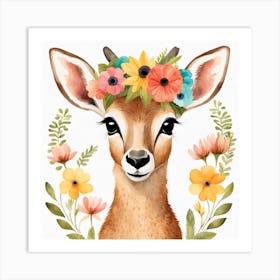 Floral Baby Antelope Nursery Illustration (58) Art Print