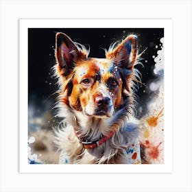 Dog With Paint Splatters Art Print