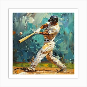 A Baseball Player Hitting Home Run Oil Painting Art Print