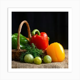 Assorted Vegetables Including Tomatoes Carrots Bell Peppers And Green Beans Harvested From A Gard (3) Art Print