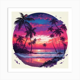 Dreamshaper V7 Clipart Design Painting Of A Beach Retro Sunset 2 (1) Art Print