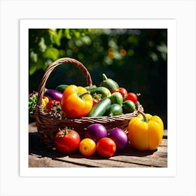 Basket Of Ripe Fresh Farm Harvest Overflowing With Assorted Vegetables And Fruits Vibrant Purple E (7) Art Print