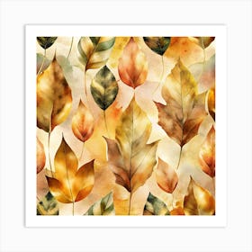 Autumn Leaves Seamless Pattern 22 Art Print