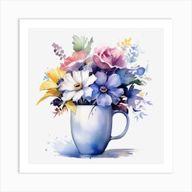 Watercolor Flowers In A Cup Art Print