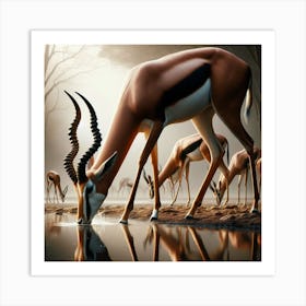 Antelopes Drinking Water Art Print