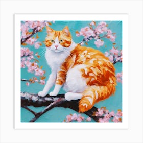 Cat In Cherry Blossoms Art Print