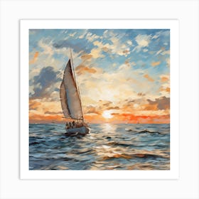 Sailboat At Sunset 1 Art Print